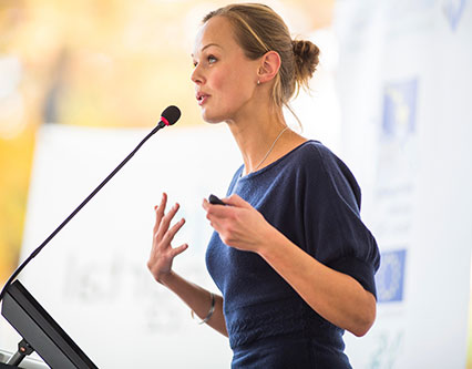 Woman speaking microphone